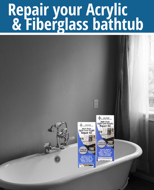 fiberglass and acrylic bathtubs and  tubs can be restored with HIMH Surface Repair Kits.