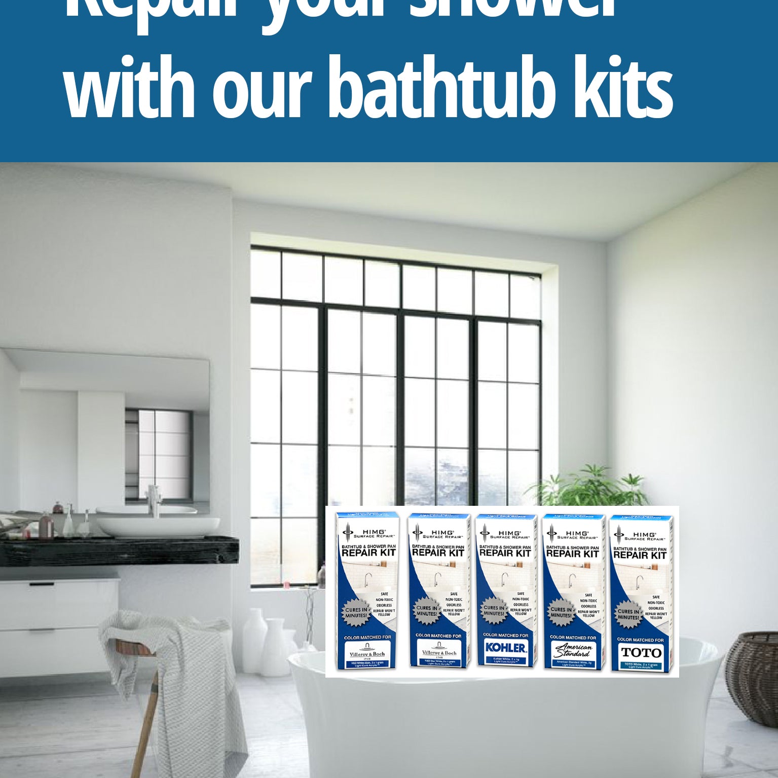 Repair your shower with HIMG Surface Repair Bathtub and Shower kits