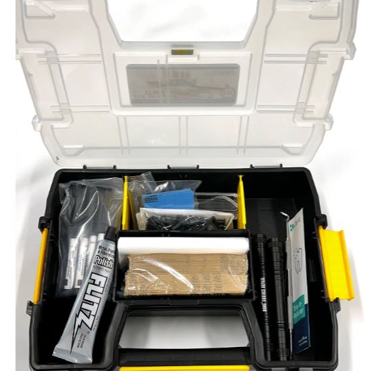 Photo of prokit with lid open. Great for multiple repairs, perfect for the handyman, property manager or tech professional.
