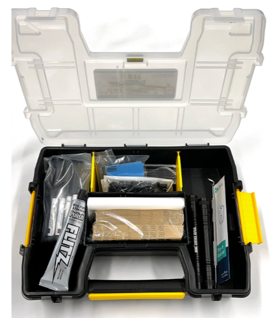 Photo of prokit with lid open. Great for multiple repairs, perfect for the handyman, property manager or tech professional.