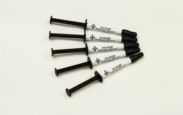 HIMG surface repair syringes for Granite , porcelain, marble and tile. Restore your surfaces with Light Cure Acrylics