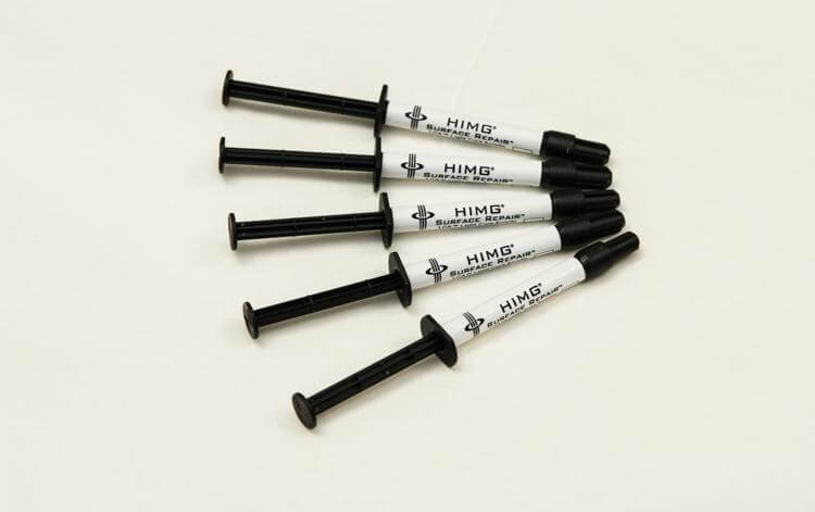 HIMG surface repair syringes for Granite , porcelain, marble and tile. Restore your surfaces with Light Cure Acrylics