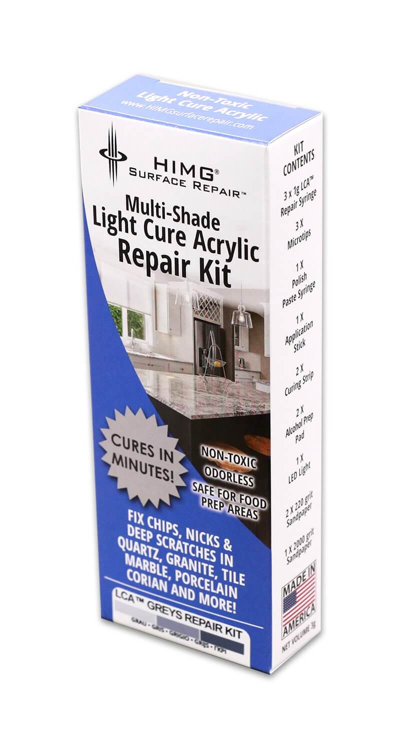 Multi Shade Light Cure Acrylic Surface kit for grey colored kitchen islands, countertops, sinks, tubs and toilets