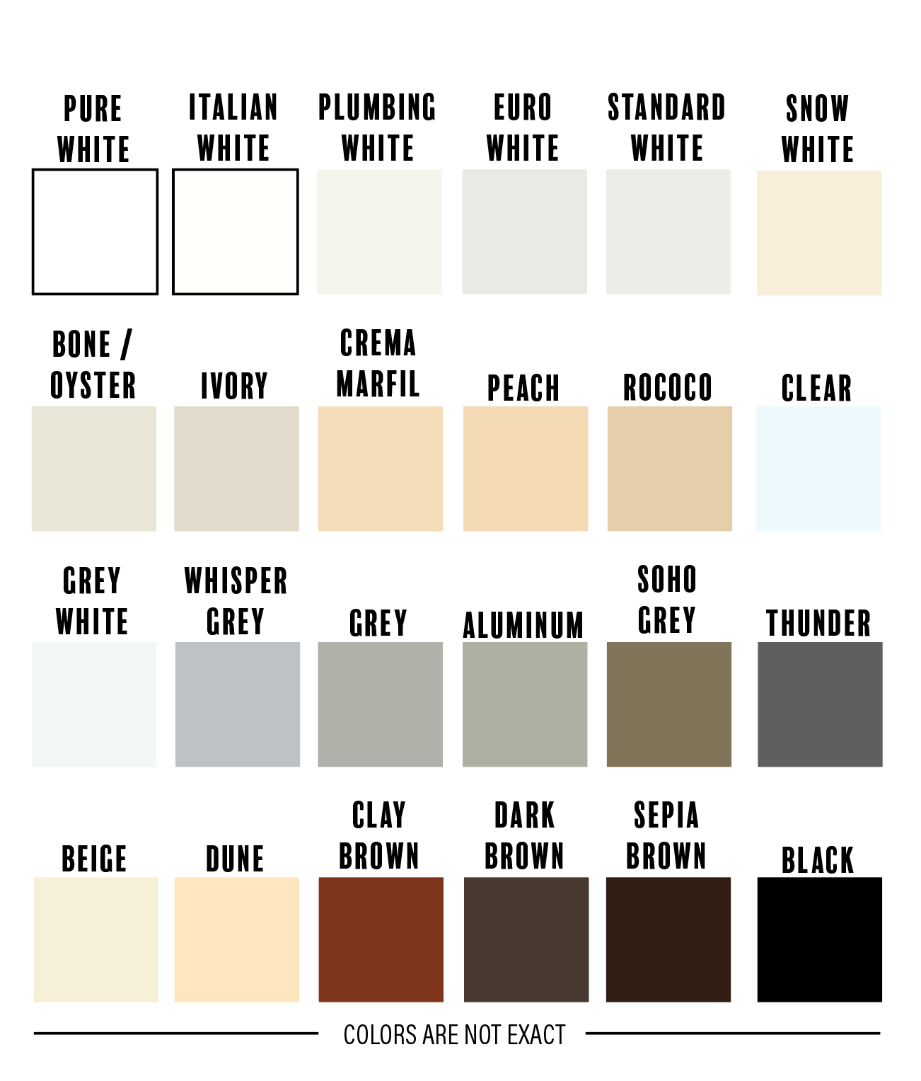 Light Cure Acrylic Colors (for reference, not exact)