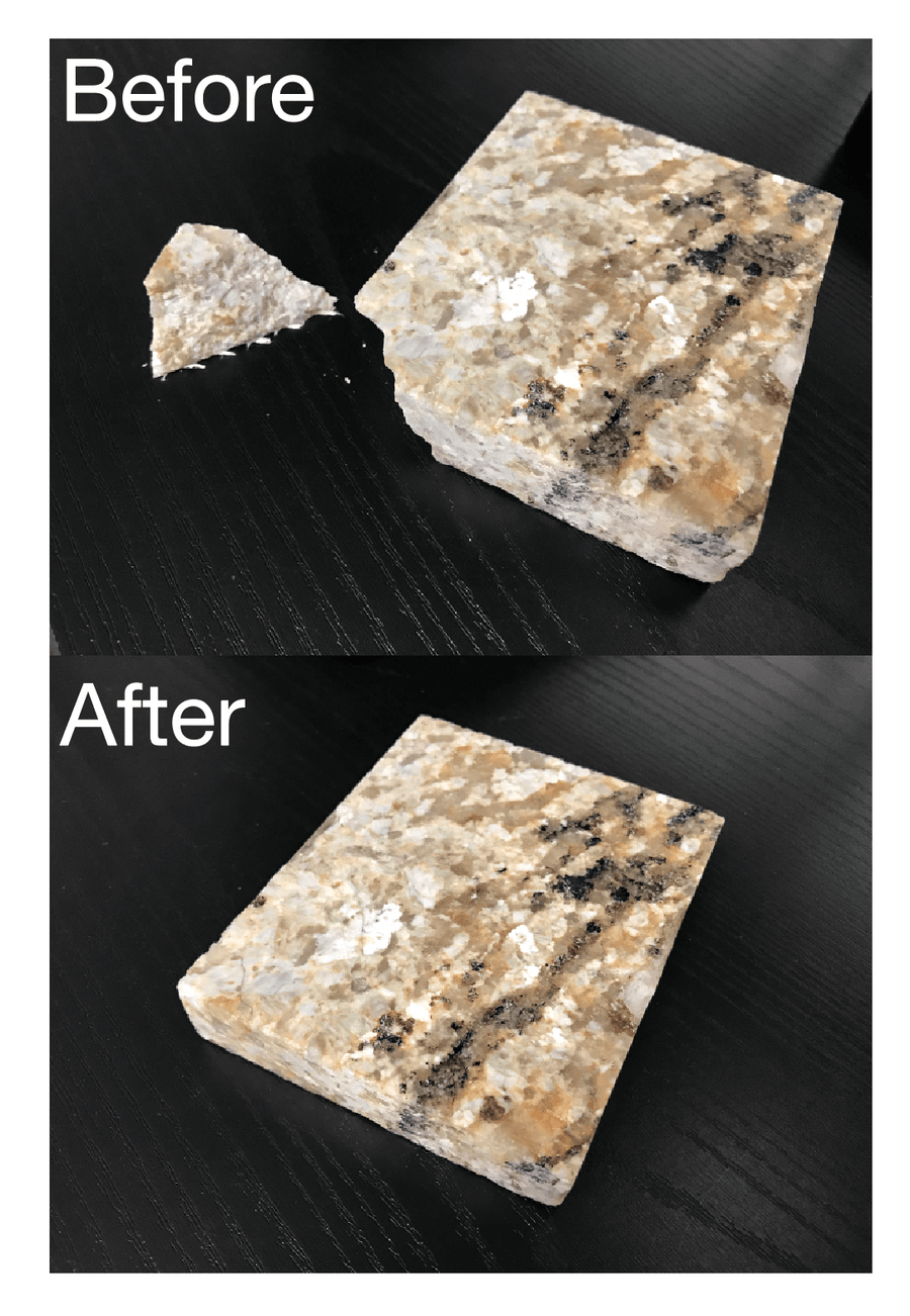 marble repair with self cure clear adhesive