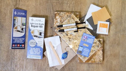 youtube video: how to repair a granite, quartz or marble surface using Light Cure Acrylics DIY Surface Repair kits