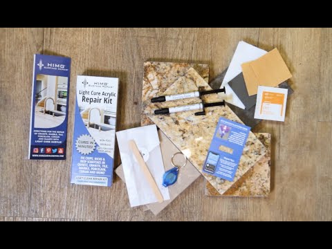 youtube video: how to repair a granite, quartz or marble surface using Light Cure Acrylics DIY Surface Repair kits